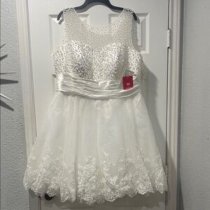 JJs House White Lace Midi Bridal Dress